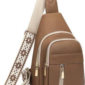 Women’s Leather Crossbody Bag Fanny Pack Sling Chest Pack Multi-Functional